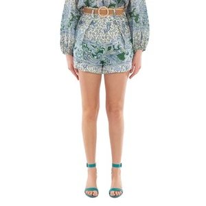 Zimmermann Ottie Paisley Print Belted Linen Shorts - Picture 1 of 5