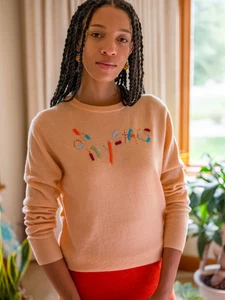 Lingua Franca Oh My Stars Crewneck Embroidered  Sweater Pullover S NEW - Picture 1 of 4