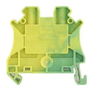 EATON XBUT4PE GROUND TERMINAL BLOCK, ONE-LEVEL, 26-10AWG, GREEN/YELLOW - Picture 1 of 3