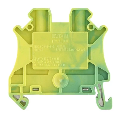 EATON XBUT4PE GROUND TERMINAL BLOCK, ONE-LEVEL, 26-10AWG, GREEN/YELLOW - Image 1 of 3