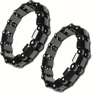 Black Magnetic Beaded Bracelet Double Row Gallstone Natural Stone Men Jewelry - Picture 1 of 13