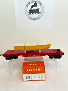 LIONEL 6801-50 #4 FLAT-CAR.VAR-B~YEL.HULL BOAT-6801-60~ BLT'57-60 REPR.BX LK/N - Picture 1 of 6