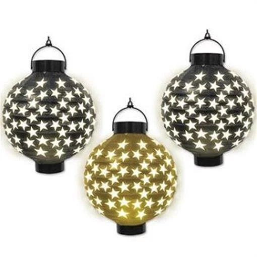 Pack de 3 linternas de papel iluminadas estrellas negras y doradas decoración fiesta cumpleaños Foto 1 de 1