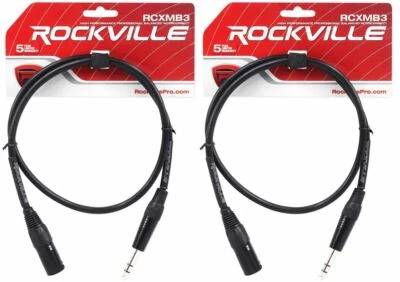 Сбалансированные кабели 2 Rockville RCXMB3-B черные 3 фута штекер REAN XLR - 1/4 дюйма TRS - Изображение 1 из 2