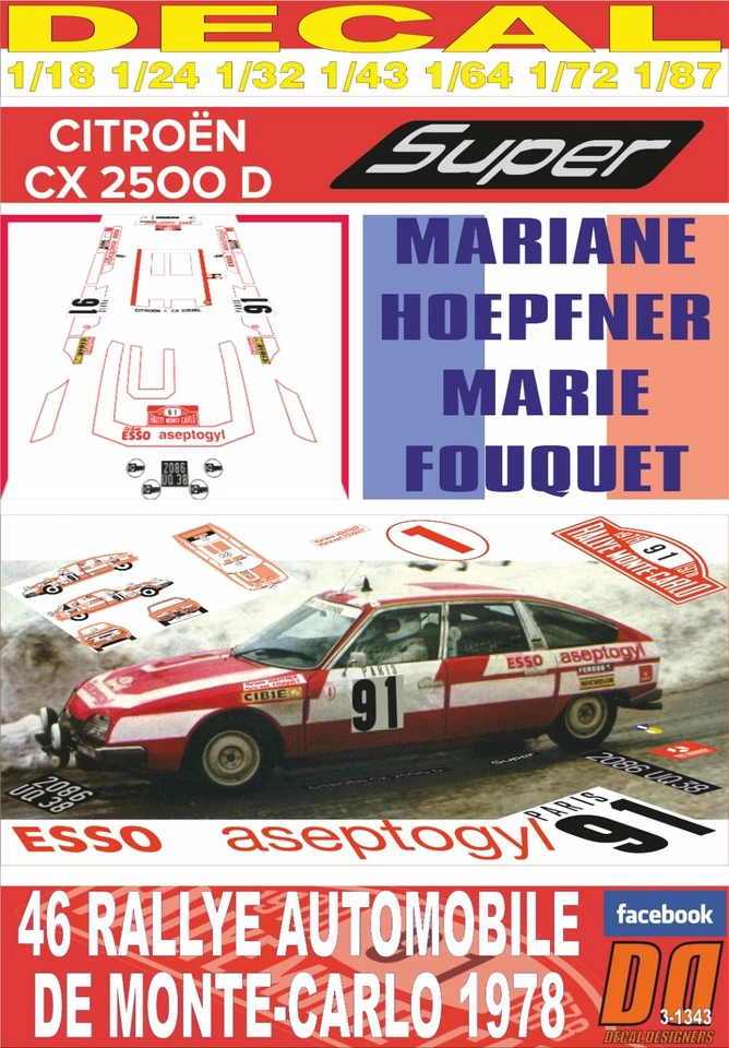 DECAL CITROEN CX 2500 DIESEL M.HOEPFNER R.MONTECARLO 1978 76th (08) - Image 1 of 1