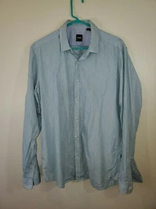 Hugo Boss Size Large Men's Shirt Blue White Striped Button Up Top - Picture 1 of 5