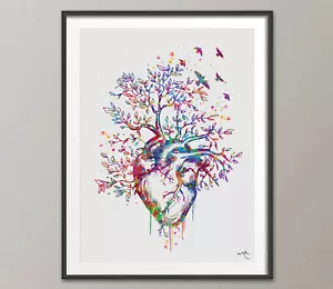Herz Baum Kunst Aquarelldruck Student Abschluss Wanddekor Medizinische Kunst Dekor  - Bild 1 von 2