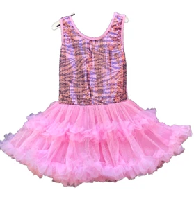 Popatu Girls Party Dance Dress Size 4 Pink Sequins Full Tutu Ruffle Skirt NWOT - Picture 1 of 4