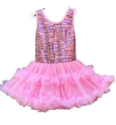 Vestido Popatu Niñas Fiesta Baile Talla 4 Rosa Lentejuelas Tutú Completo Volantes Falda Nuevo sin Etiquetas Foto 1 de 4