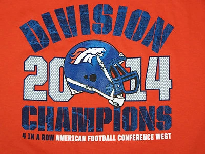 NWT MENS DENVER BRONCOS ORANGE 2014 4 YEAR DIVISION CHAMPIONS SHIRT SIZE XL - Image 1 of 2