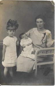2 antique photo postcards RPPC women girls baby girl large hair bow ? Germany - Picture 1 of 3