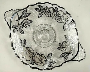 Vtg Sterling Silver Art Deco Glass Overlay Rose Floral Design Antique Hollywood - Picture 1 of 9