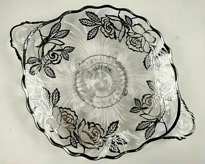 Vtg Sterling Silver Art Deco Glass Overlay Rose Floral Design Antique Hollywood - Image 1 of 4