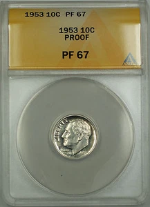 1953 Roosevelt Dime Silver Proof ANACS PF-67 Lightly Toned - Picture 1 of 2
