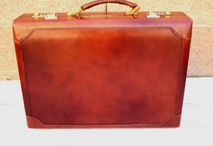 Vintage Men's Brown Genuine Leather Document Briefcase Hard Case - Picture 1 of 21