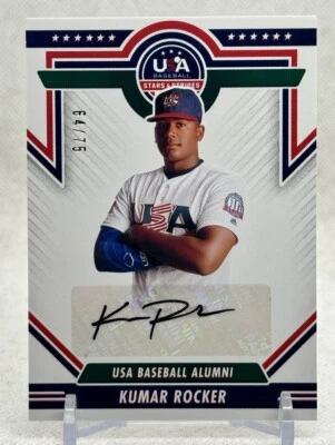 KUMAR ROCKER 2022 Stars & Stripes USA Baseball Black Ink AUTO # 64/75 Rangers - Image 1 of 3