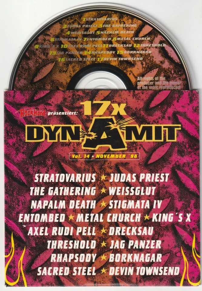 ✪ ROCK HARD DYNAMIT #14/1998 METAL-MAGAZIN BEILAGE CD-SAMPLER NEUW. TOP NM-VG+ - Bild 1 von 3