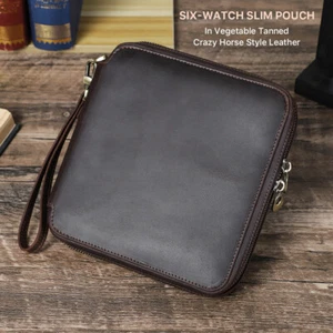 Leder Uhrenbox Uhrenetui Echtes Leder 6 Uhren Aufbewahrung Uhr Reise - Picture 1 of 10