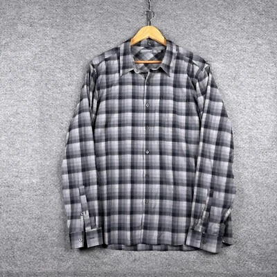 Camisa rompehielos para hombre grande L gris a cuadros lana merino manga larga abotonada Foto 1 de 4