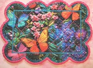 Handmade Fabric Mug Rug Quilted Coaster Cotton Gift Colorful Butterfly NEW B4 - Picture 1 of 4
