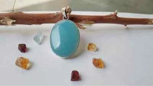 Belli Acqua Calcedonio Gemma 925 Argento Sterling Fatto a Mano Ciondolo S-38 - Foto 1 di 5