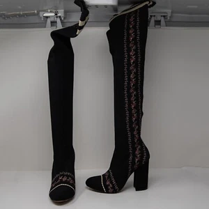 Tabitha Simmons Irina Floral Flower Embroidered Sweater Knit Over The Knee Boots - Picture 1 of 5