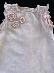 Petit Bateau Pink Woven Cotton Ruffled Hem Embellished Dress -12 Months - Picture 1 of 9