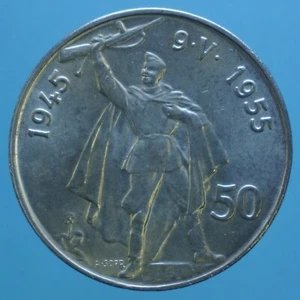 CECOSLOVACCHIA 50 KORUN 1955 10 ANNI LIBERAZIONE DA GERMANIA ARGENTO SILVER FDC  - Imagen 1 de 2