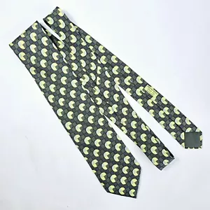 Authentic Hermes Men's Green 100% Silk Circle Colorblock Tie Made In France - Picture 1 of 7