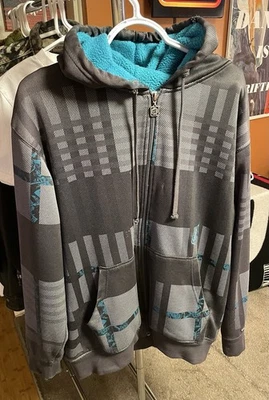 VTG Y2K Volcom Plaid Zip Up Hoodie XL Skater Grunge Punk Fleece Lined Full Zip - Image 1 of 4