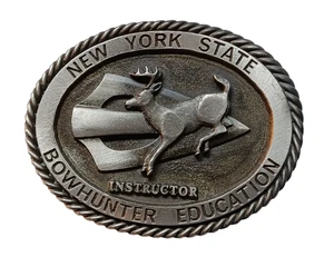 Vintage 1977 SID BELL Pewter NYS Bow Hunter Education Instructor Gürtelschnalle - Bild 1 von 3