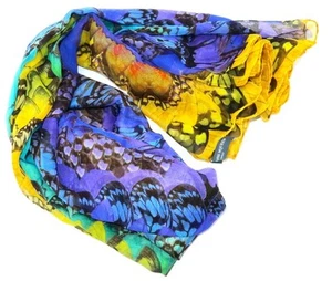 Alexander McQueen Silk Chiffon Multicolor Butterflies Scarf Made in Italy 54" - Picture 1 of 9