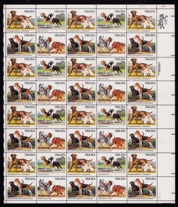 2098 - 2101 Hunde Bogen mit 40 20¢ Briefmarken postfrisch 1984 - Bild 1 von 4