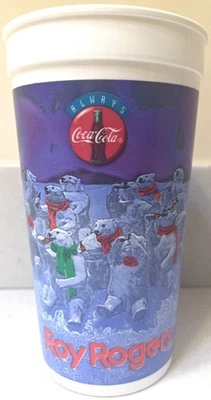 1993 COCA COLA ROY ROGERS POLAR BEARS CUP Christmas Louisiana Plastics soda fast - Image 1 of 4