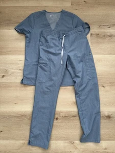 Figs Womens Blue Casma 2 Pocket Scrub Top Bottom Small S Missing Pants String - Picture 1 of 10
