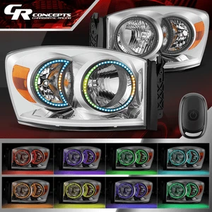 Pair Chrome/Amber RGB LED DRL Headlights for 2006-2009 Dodge Ram 1500 2500 3500 - Picture 1 of 12