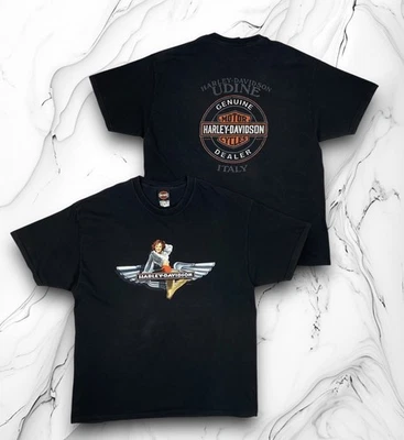 T-shirt noir HARLEY-DAVIDSON moto Italie 2008 fabriqué aux États-Unis pour... - Photo 1/4