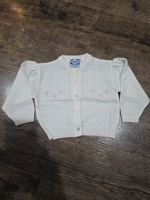 Cárdigan Bebé Vintage CARRIAGE BOUTIQUES Suéter Blanco Rosa Bordado 18 M Foto 1 de 4