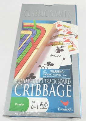 Solid Wood Cribbage Set Folding 3 Track Board with Playing Cards Cardinal-New - Image 1 of 4