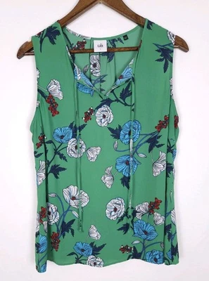 Camiseta sin mangas Cabi talla grande verde azul blanco floral prímula #3785 Foto 1 de 4