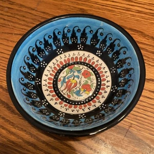 Bunte blaue handgefertigte türkische Keramik Schale schöne leuchtende Farben - Bild 1 von 9