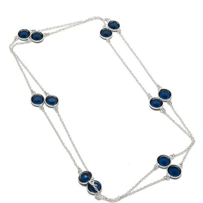 Collar de joyería de cadena de plata esterlina 925 hecho a mano con piedras preciosas de iolita 36" d9 Foto 1 de 4