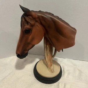 Large Horse Head Bust Equestrian Sculpture  Figurine Resin on Wood Base - Picture 1 of 6