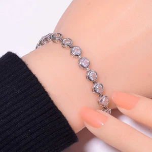 White Topaz 925 Sterling Silver Tennis Bracelet 7.99" B_9733_689_43 - Picture 1 of 5