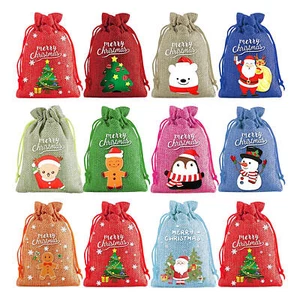12X Christmas Sacks Drawstring Wrapping Gift Bags Candy Bags Party Storage Pouch - Picture 1 of 12