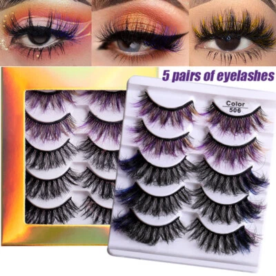 5 Pairs 3D Mink Eyelashes Colorful Mink Lashes Mix Color False Eyelashes Fluff ↔ - Image 1 of 4