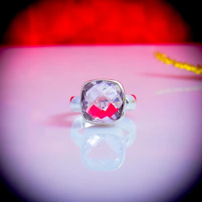 Anillo hecho a mano de plata de ley 925 con piedras preciosas de kuncita rosa día de San Valentín todos los tamaños Foto 1 de 4