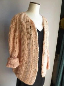 Weite Weste Twisted Strick handgestrickt VINTAGE Wolle Mohair pastellrosa L 40 42 - Bild 1 von 8