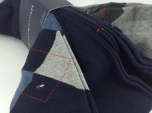 Men's TOMMY HILFIGER Blue Gray ARGYLE 34% COTTON Dress Socks -4 Pack- $36 MSRP - Picture 1 of 9