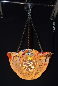 pedant light art deco Vintage phenolic Bakelite C-1940s art glass chrome chains - Picture 1 of 16